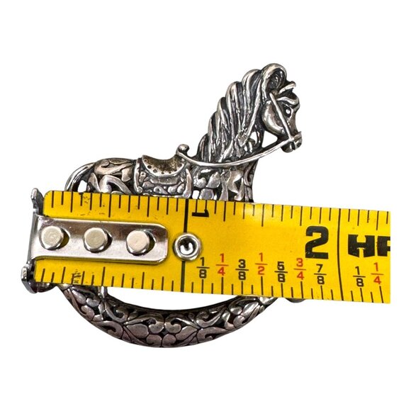 Vintage Sterling Silver J Claire 925 Rocking Horse Carousel Filagree Brooch Pin - Picture 4 of 6